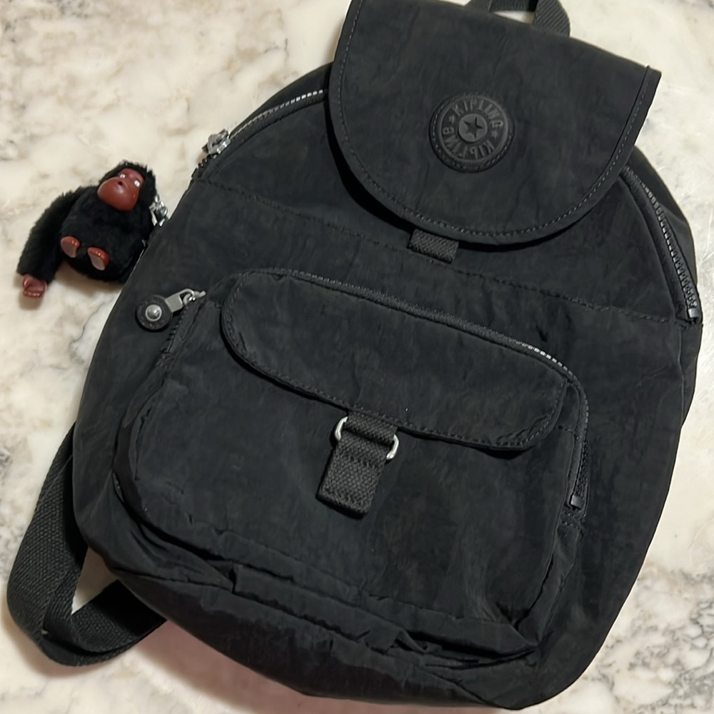 Kipling Black Backpack Lightweight Crinkled Nylon